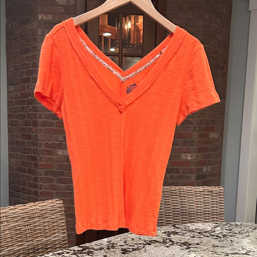 Pilcro Orange V-Neck Short Sleeve Top